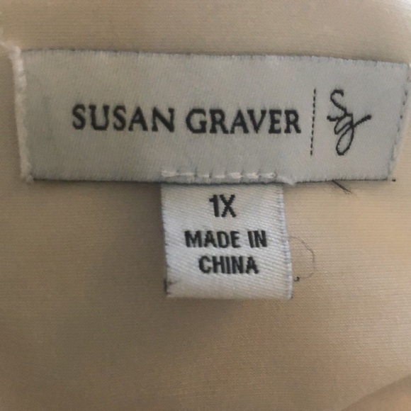 Susan Graver Liquid Knit Tiered Dressy Top 3/4 Ivory V Neck Size 1X Business - Picture 5 of 5